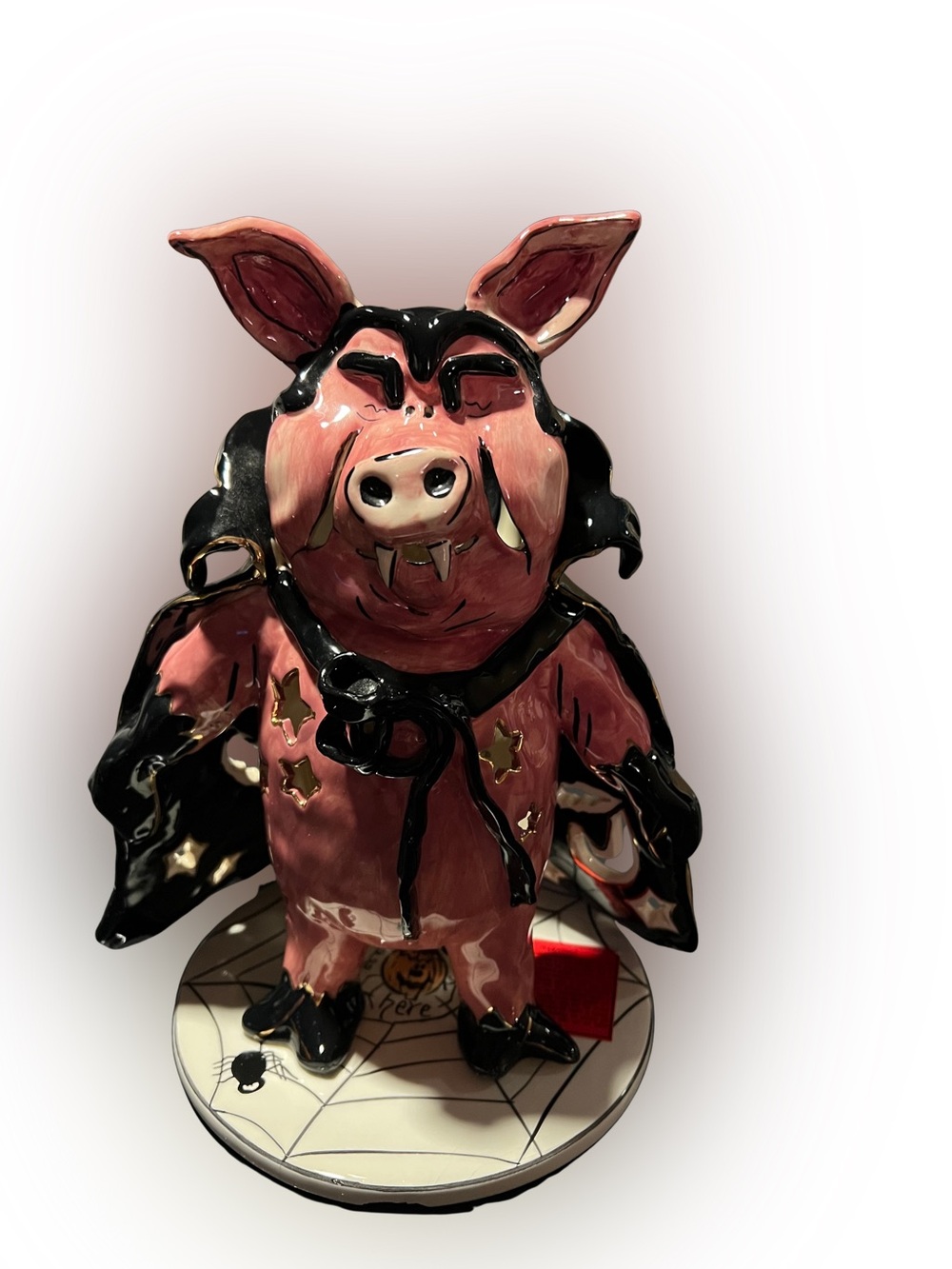 Blue Sky Halloween Ceramic Pigula Figurine with Black Cape - Decorative Tea Lite